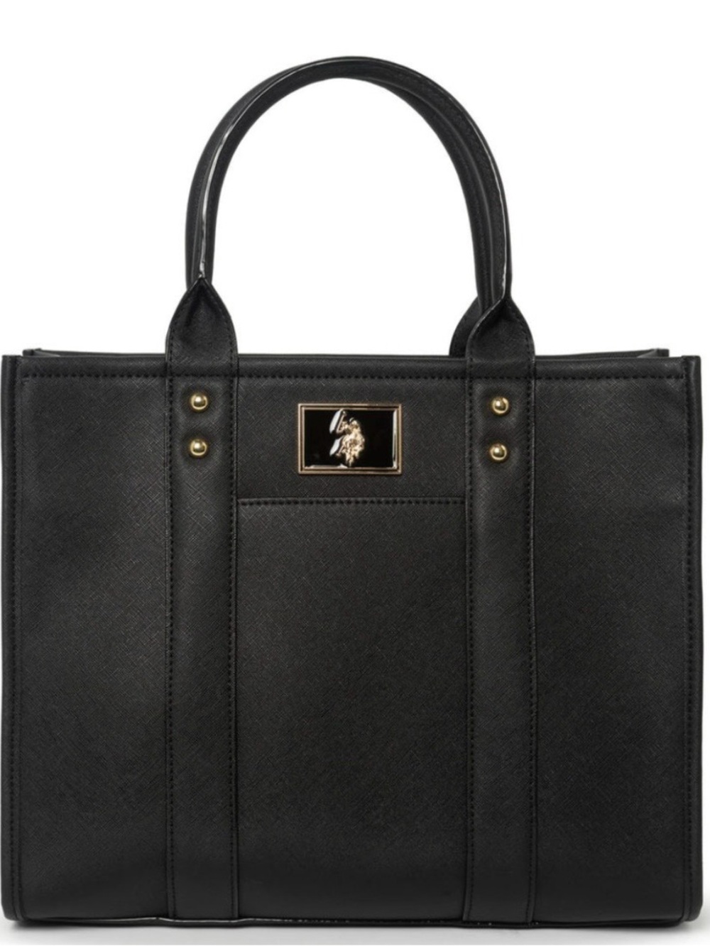 US POLO ASSN Black Structured Tote Bag with Gold Accent crossbody